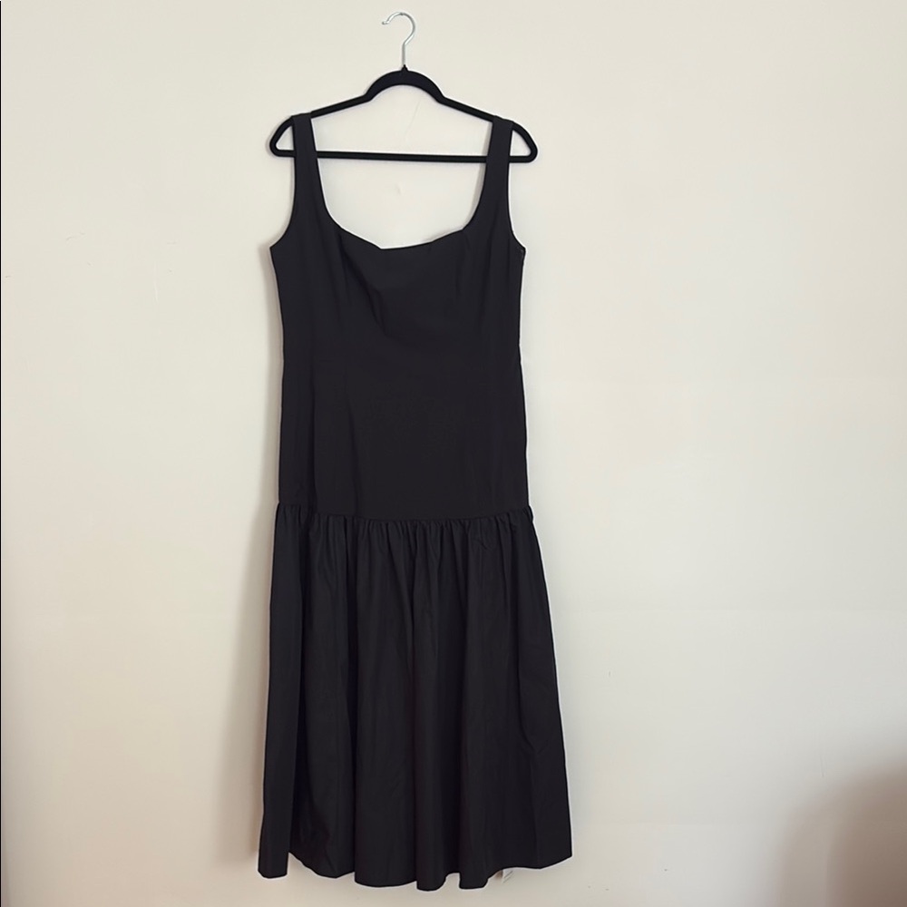 Commense-Black Sleeveless Drop-Waist Midi Dress – Minimalist, XL
